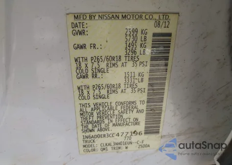 2012 Nissan Frontier Sl from USA, damaged, VIN 1N6AD0ER3CC477196